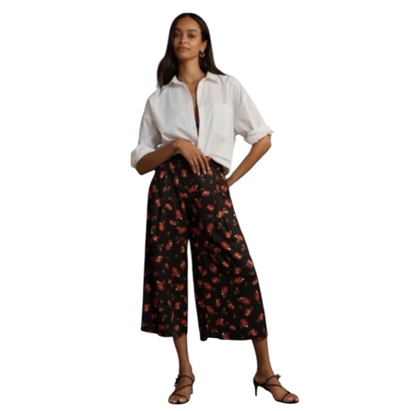 ANTHROPOLOGIE Maeve Floral Printed Wide Leg High Rise A-Line Culottes Size L NEW - Picture 9 of 9